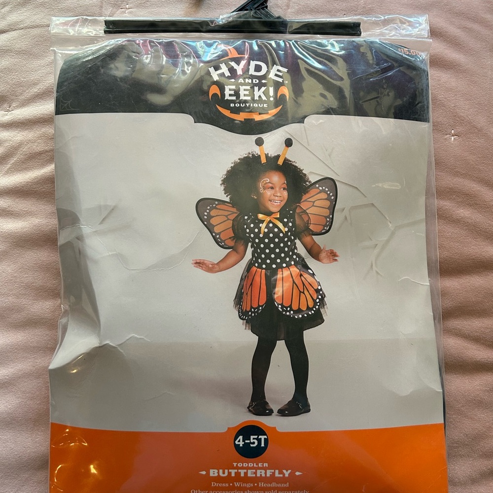 Halloween Dreamzzz Hide & Eek Toddler Butterfly Costume Orange & Black 4-5T girl